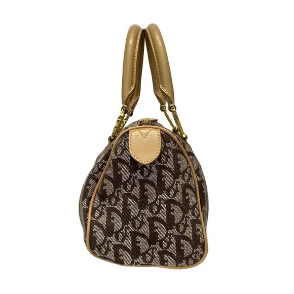 Auth DIOR/ChristianDior Trotteur Cream Dark Brown Beige Jacquard Leather Handbag - Picture 5 of 16